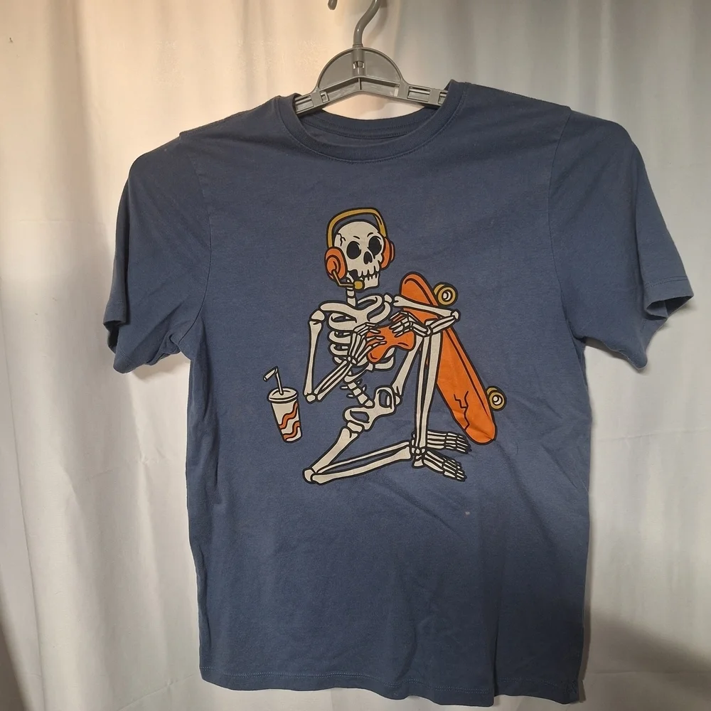 Wonder Nation 2 T- Shirt Bundle Blue Tee with Skeleton and Orange Skateboard